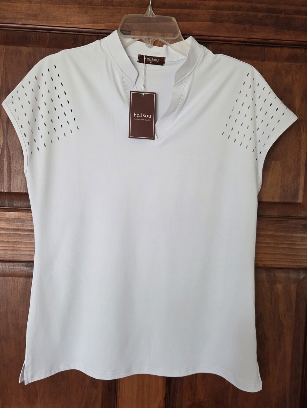 Lisou White Short-Sleeve Top with Shoulder Vent Detailing